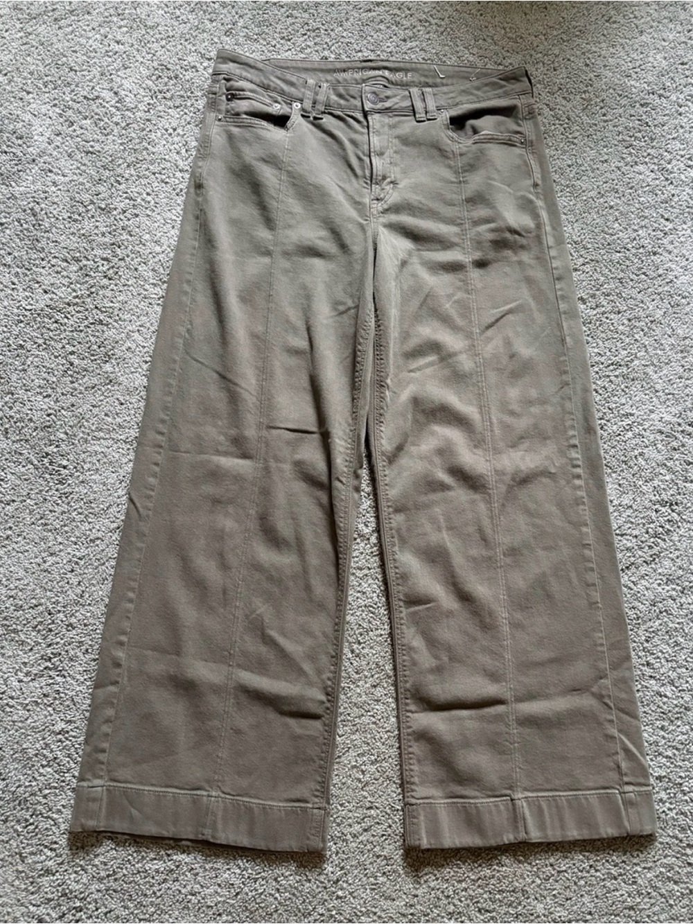 American Eagle Low Rise Baggy Wide Leg Green Pants Jeans Womens Size 12 Stretch